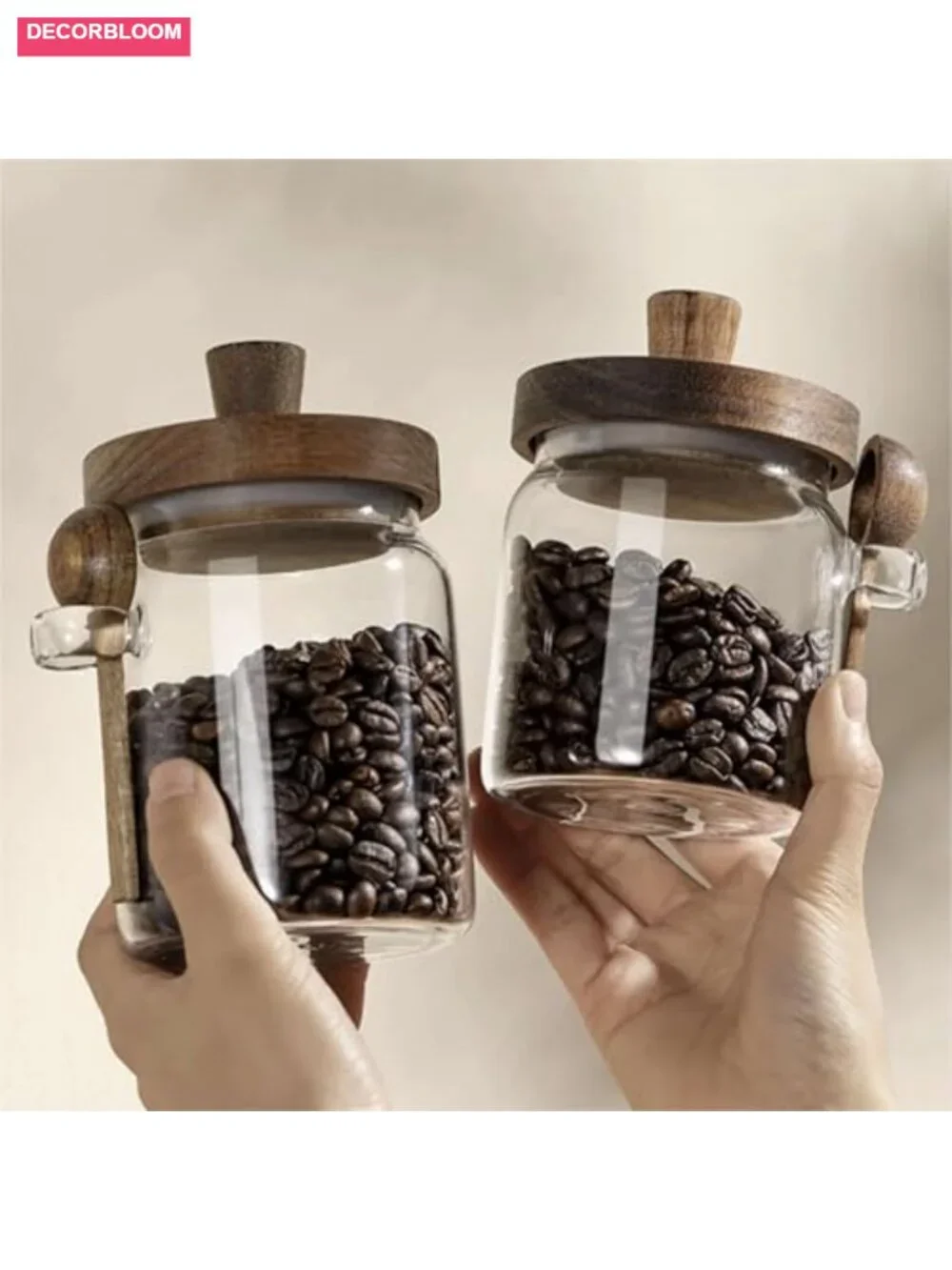 Glass Food Storage Jar with Acacia Wooden Lid and Spoon, Airtight Container,